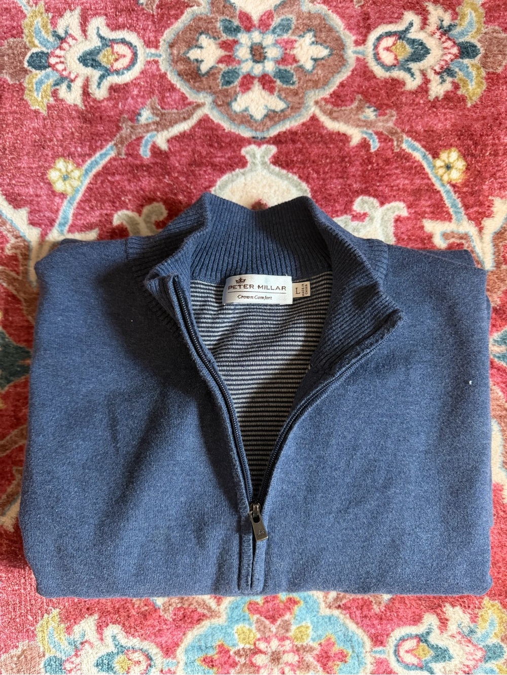 Peter Millar Crown Comfort Men’s Blue Quarter Zip Sweater Size Large